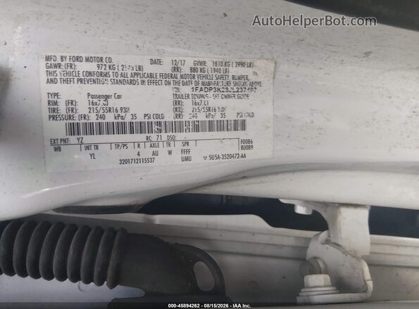 1FADP3K28JL237497 2018 FORD FOCUS Белый Вид подкапотного пространства
