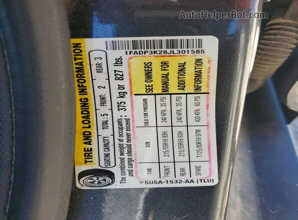1FADP3K28JL301585 2018 FORD FOCUS Gray ძრავის განყოფილების ხედი