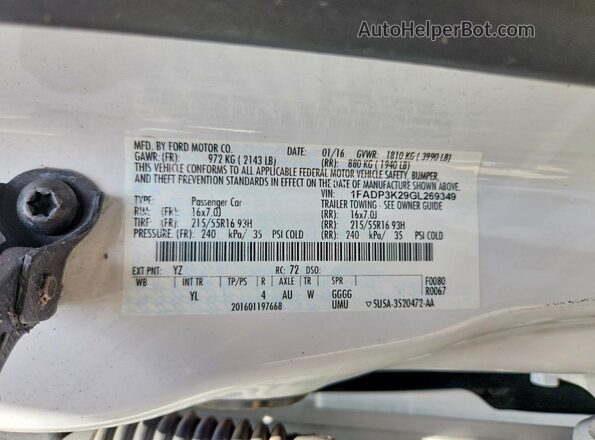 1FADP3K29GL269349 2016 FORD FOCUS White Widok komory silnika