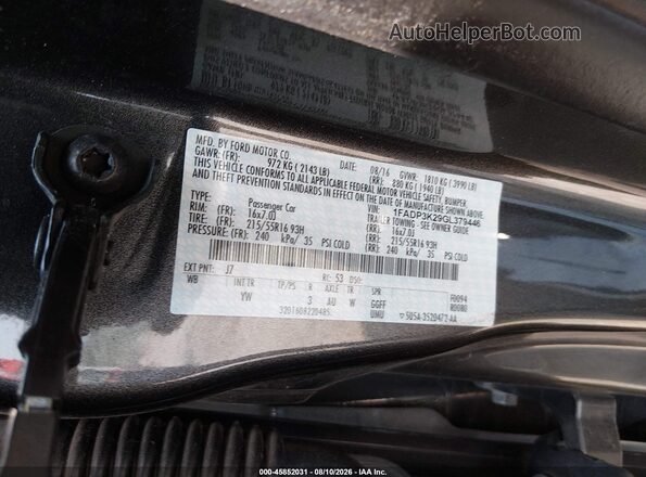 1FADP3K29GL379446 2016 FORD FOCUS Серый Вид подкапотного пространства