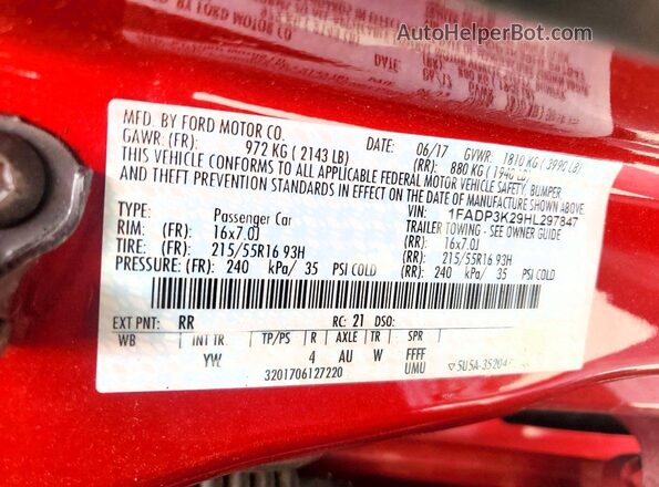 1FADP3K29HL297847 2017 FORD FOCUS Red Շարժիչի բաժամունքի տեսք