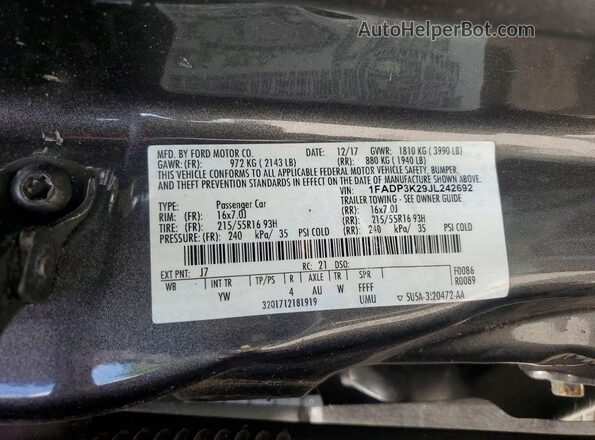 1FADP3K29JL242692 2018 FORD FOCUS Gray Вид підкапотного простору