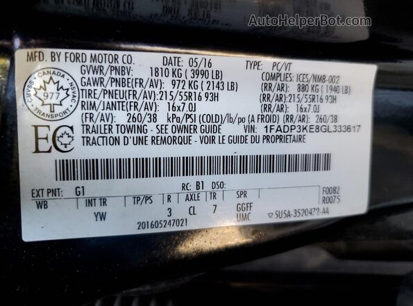 1FADP3KE8GL333617 2016 FORD FOCUS Black Widok komory silnika