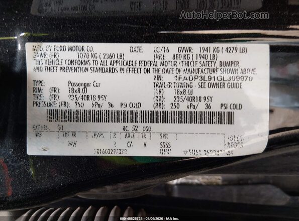 1FADP3L91GL309970 2016 FORD FOCUS ST Черный Вид подкапотного пространства