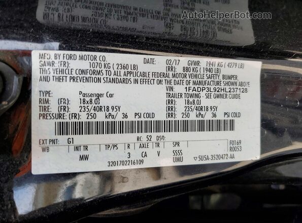 1FADP3L92HL237128 2017 FORD FOCUS Black Vista del compartimento del motor