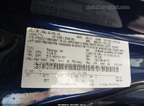 1FADP3L96HL337989 2017 FORD FOCUS ST Blue Շարժիչի բաժամունքի տեսք