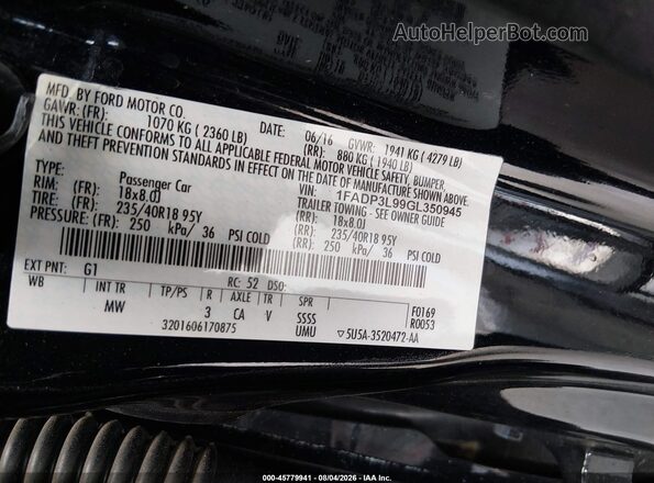 1FADP3L99GL350945 2016 FORD FOCUS Black Engine compartment view