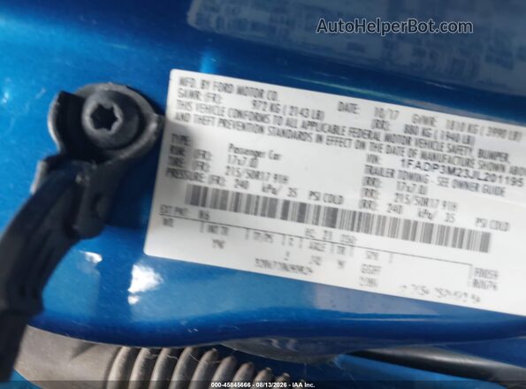 1FADP3M23JL201195 2018 FORD FOCUS Синий Вид подкапотного пространства