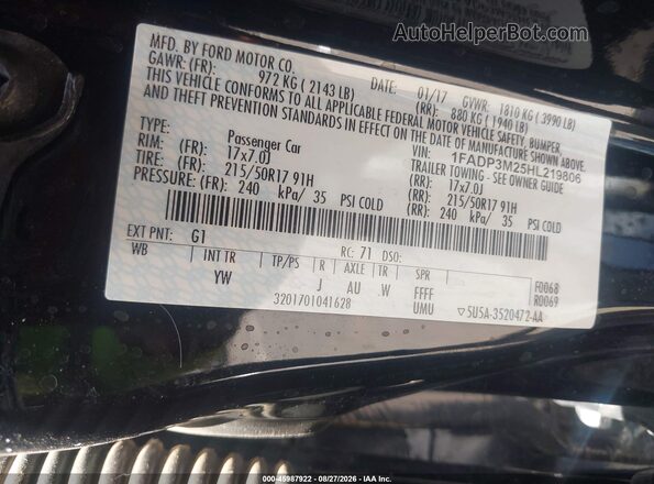 1FADP3M25HL219806 2017 FORD FOCUS Black Vista del compartimento del motor