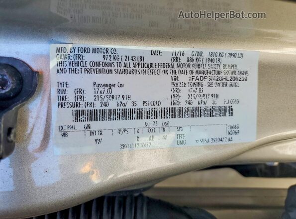 1FADP3M28HL206239 2017 FORD FOCUS Beige VIN կոդի պիտակի տեսք