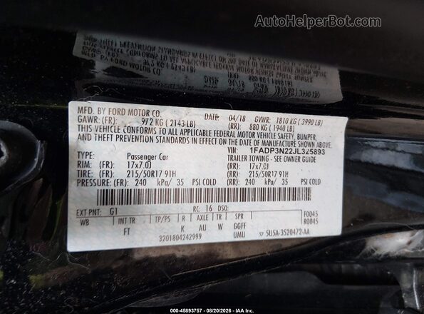 1FADP3N22JL325893 2018 FORD FOCUS Black Widok komory silnika
