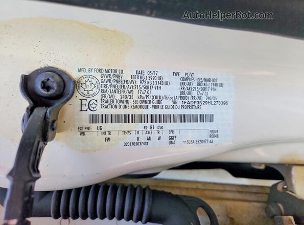1FADP3N29HL273396 2017 FORD FOCUS White 
