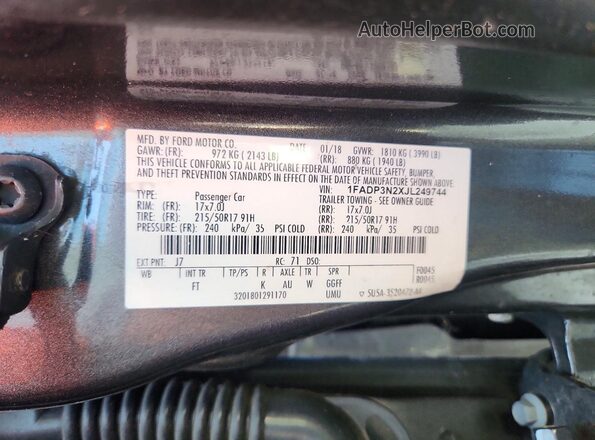 1FADP3N2XJL249744 2018 FORD FOCUS Charcoal VIN sticker view