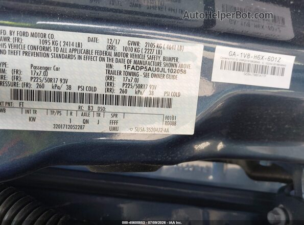 1FADP5AU0JL102058 2018 FORD C-MAX HYBRID Blue ძრავის განყოფილების ხედი