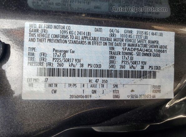 1FADP5AU4GL108681 2016 FORD C-MAX Gray Widok komory silnika