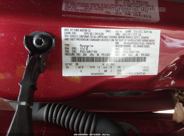 1FADP5AUXGL106479 2016 FORD C-MAX HYBRID Красный Вид подкапотного пространства