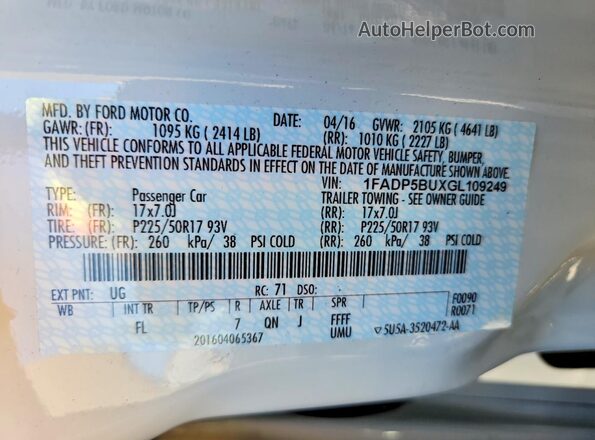 1FADP5BUXGL109249 2016 FORD C-MAX White ძრავის განყოფილების ხედი