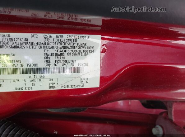1FADP5CUXGL106124 2016 FORD C-MAX ENERGI Бордовый Вид подкапотного пространства