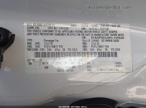 1FADP5DU9HL100928 2017 FORD C-MAX HYBRID Белый Вид подкапотного пространства