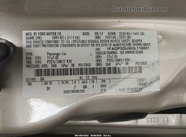 1FADP5DUXHL118001 2017 FORD C-MAX HYBRID Beige Vista del compartimento del motor
