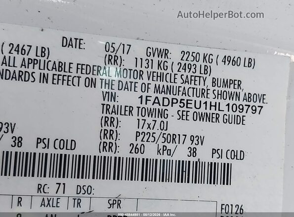 1FADP5EU1HL109797 2017 FORD C-MAX ENERGI White Вид підкапотного простору