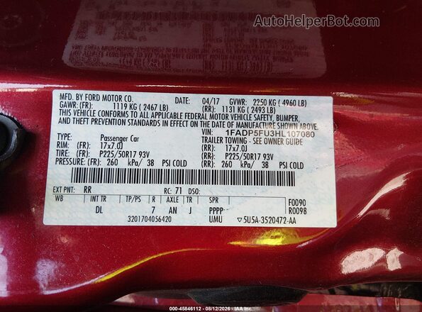 1FADP5FU3HL107080 2017 FORD C-MAX ENERGI Red Widok komory silnika