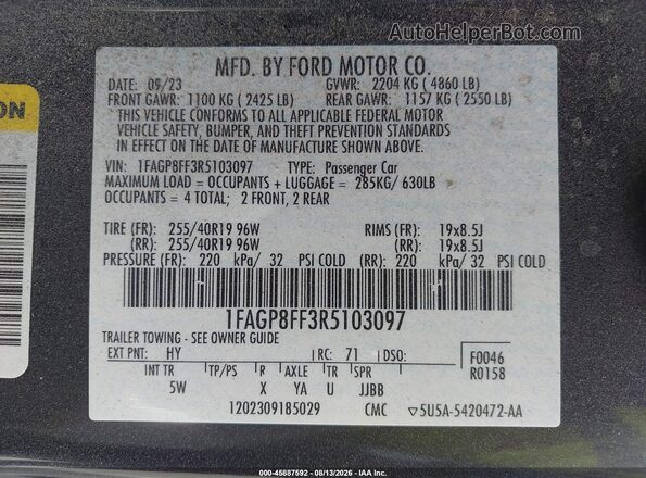 1FAGP8FF3R5103097 2024 FORD MUSTANG Gray Շարժիչի բաժամունքի տեսք
