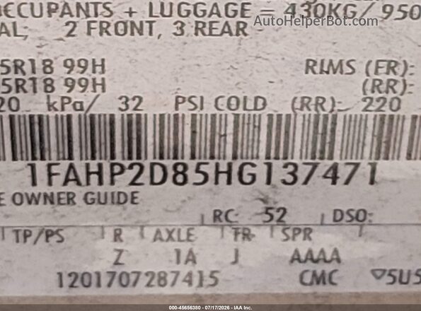 1FAHP2D85HG137471 2017 FORD TAURUS Beige Engine compartment view