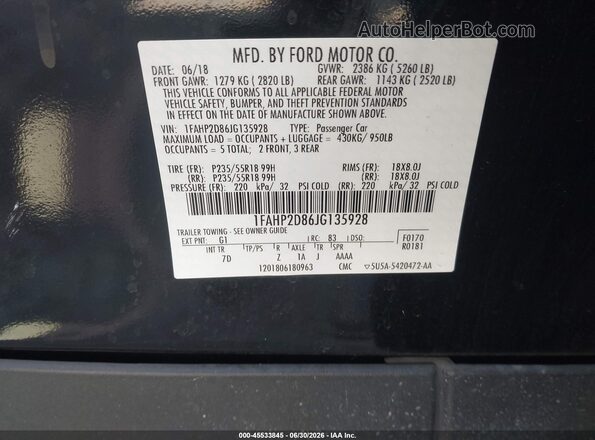 1FAHP2D86JG135928 2018 FORD TAURUS Black Vista del compartimento del motor