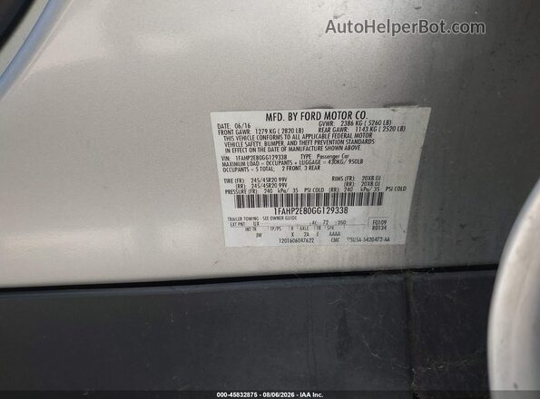 1FAHP2E80GG129338 2016 FORD TAURUS Silver Вид підкапотного простору