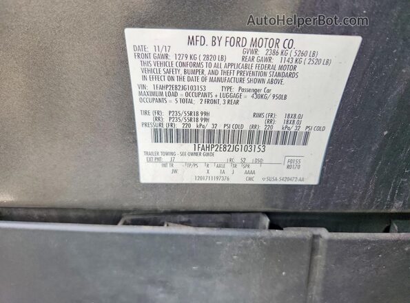 1FAHP2E82JG103153 2018 FORD TAURUS Gray Շարժիչի բաժամունքի տեսք