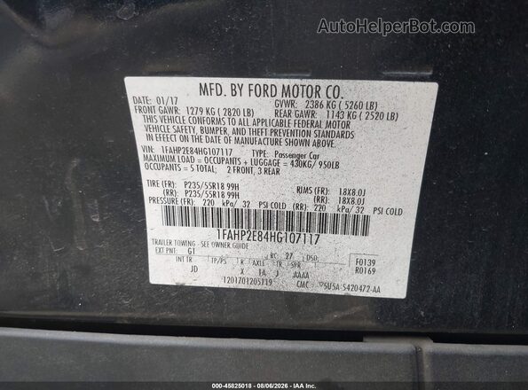 1FAHP2E84HG107117 2017 FORD TAURUS Black Vista del compartimento del motor