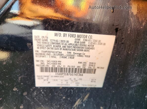 1FAHP2E87GG147366 2016 FORD TAURUS Black Вид підкапотного простору