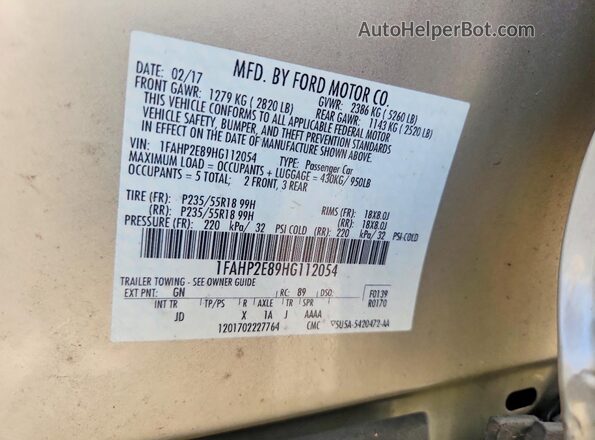 1FAHP2E89HG112054 2017 FORD TAURUS Gold ძრავის განყოფილების ხედი