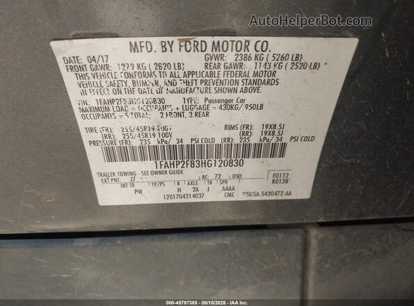 1FAHP2F83HG120830 2017 FORD TAURUS Серый Вид подкапотного пространства