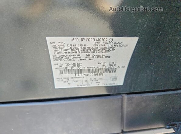 1FAHP2F84GG108698 2016 FORD TAURUS Gray Շարժիչի բաժամունքի տեսք