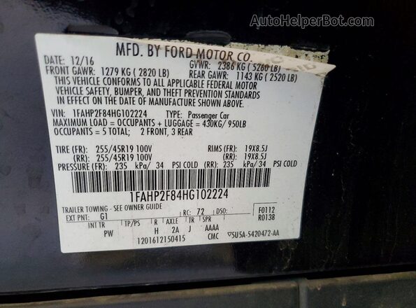 1FAHP2F84HG102224 2017 FORD TAURUS Black Widok komory silnika