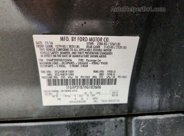 1FAHP2F87HG102606 2017 FORD TAURUS Gray Vista del compartimento del motor