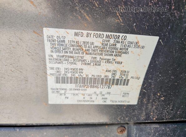 1FAHP2F88HG127787 2017 FORD TAURUS Gray Շարժիչի բաժամունքի տեսք