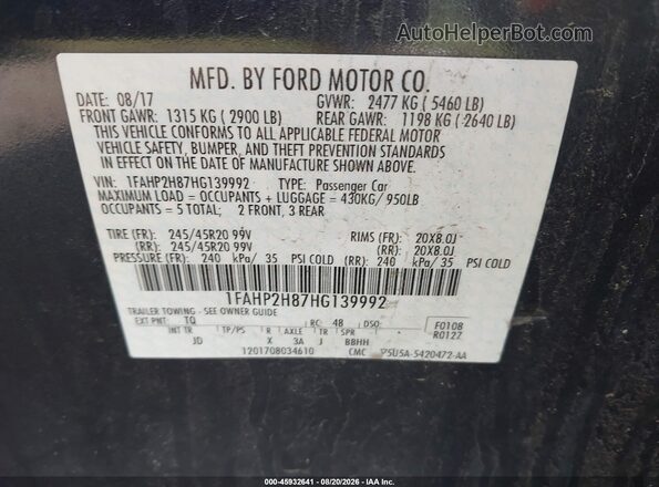 1FAHP2H87HG139992 2017 FORD TAURUS Gray Engine compartment view