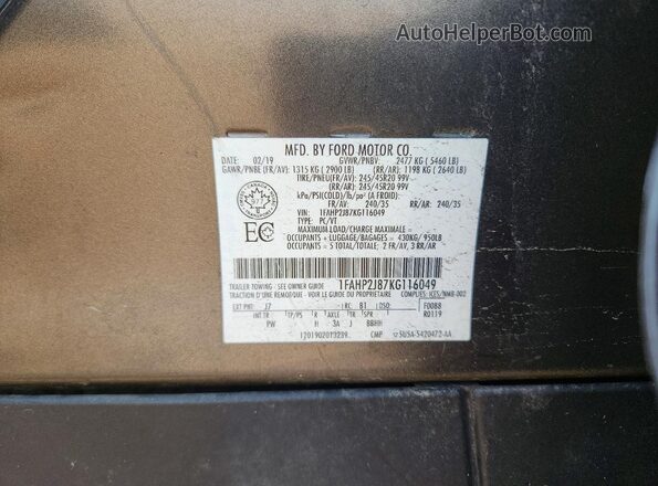 1FAHP2J87KG116049 2019 FORD TAURUS Серый Вид подкапотного пространства