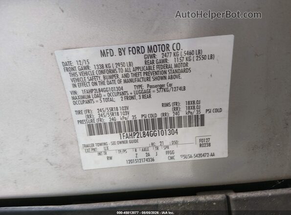 1FAHP2L84GG101304 2016 FORD POLICE INTERCEPTOR Silver ძრავის განყოფილების ხედი