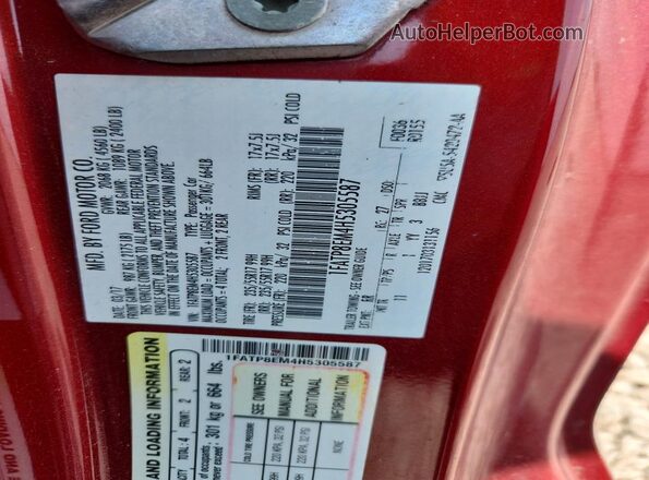 1FATP8EM4H5305587 2017 FORD MUSTANG Red Widok naklejki z numerem VIN