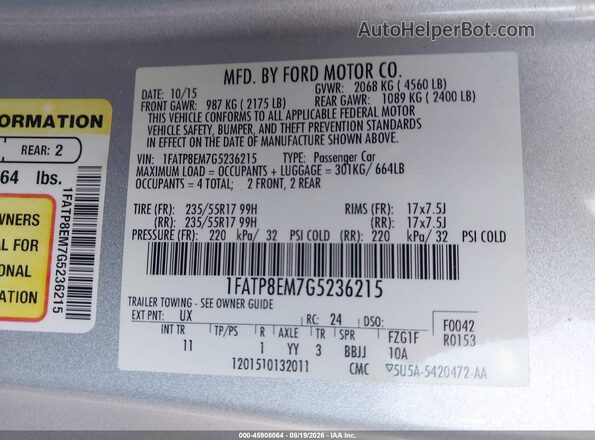 1FATP8EM7G5236215 2016 FORD MUSTANG Серебряный Вид подкапотного пространства