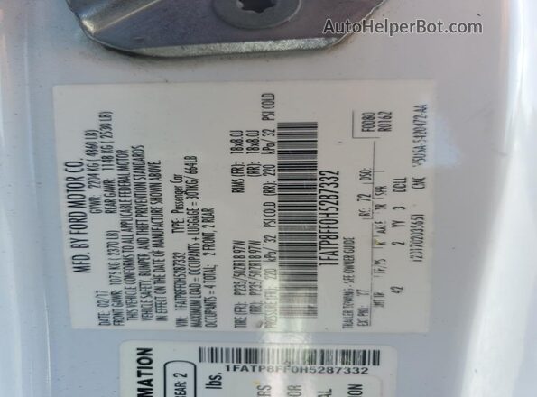 1FATP8FF0H5287332 2017 FORD MUSTANG White Вид підкапотного простору
