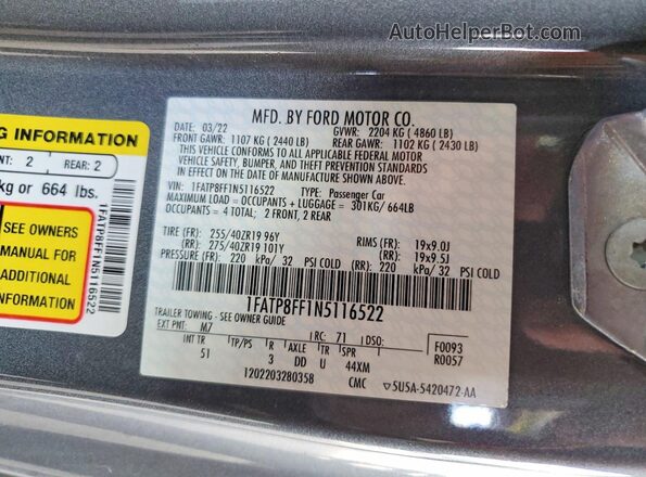 1FATP8FF1N5116522 2022 FORD MUSTANG Gray Engine compartment view