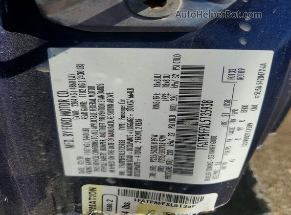 1FATP8FFXL5135938 2020 FORD MUSTANG Blue Engine compartment view