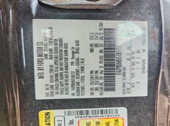 1FATP8UH0J5185152 2018 FORD MUSTANG Gray VIN sticker view