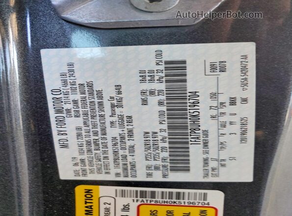 1FATP8UH0K5196704 2019 FORD MUSTANG Purple Vista del compartimento del motor