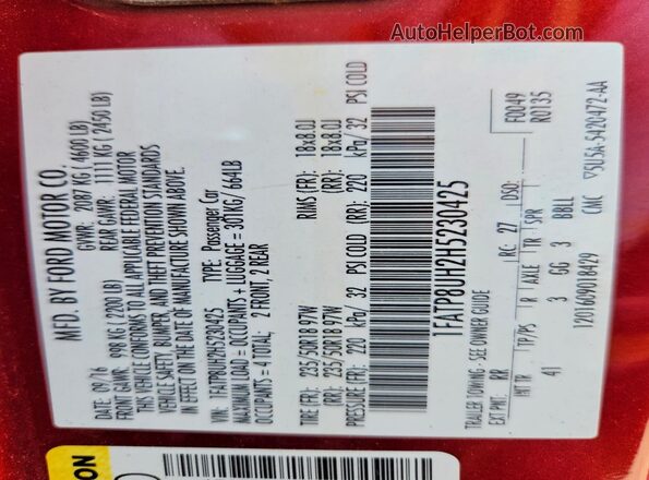 1FATP8UH2H5230425 2017 FORD MUSTANG Red Շարժիչի բաժամունքի տեսք